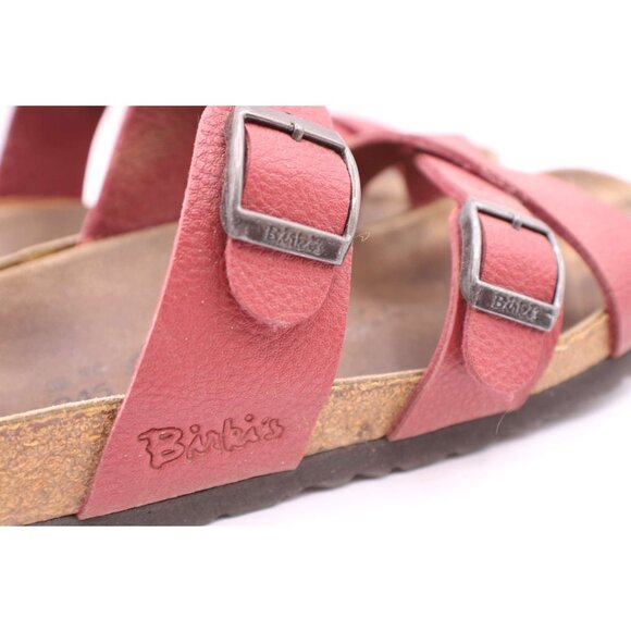 Birkenstock Birkis Red Leather Double Strap Sandals Size L7 M5 (38) Cork Footbed - Picture 5 of 10